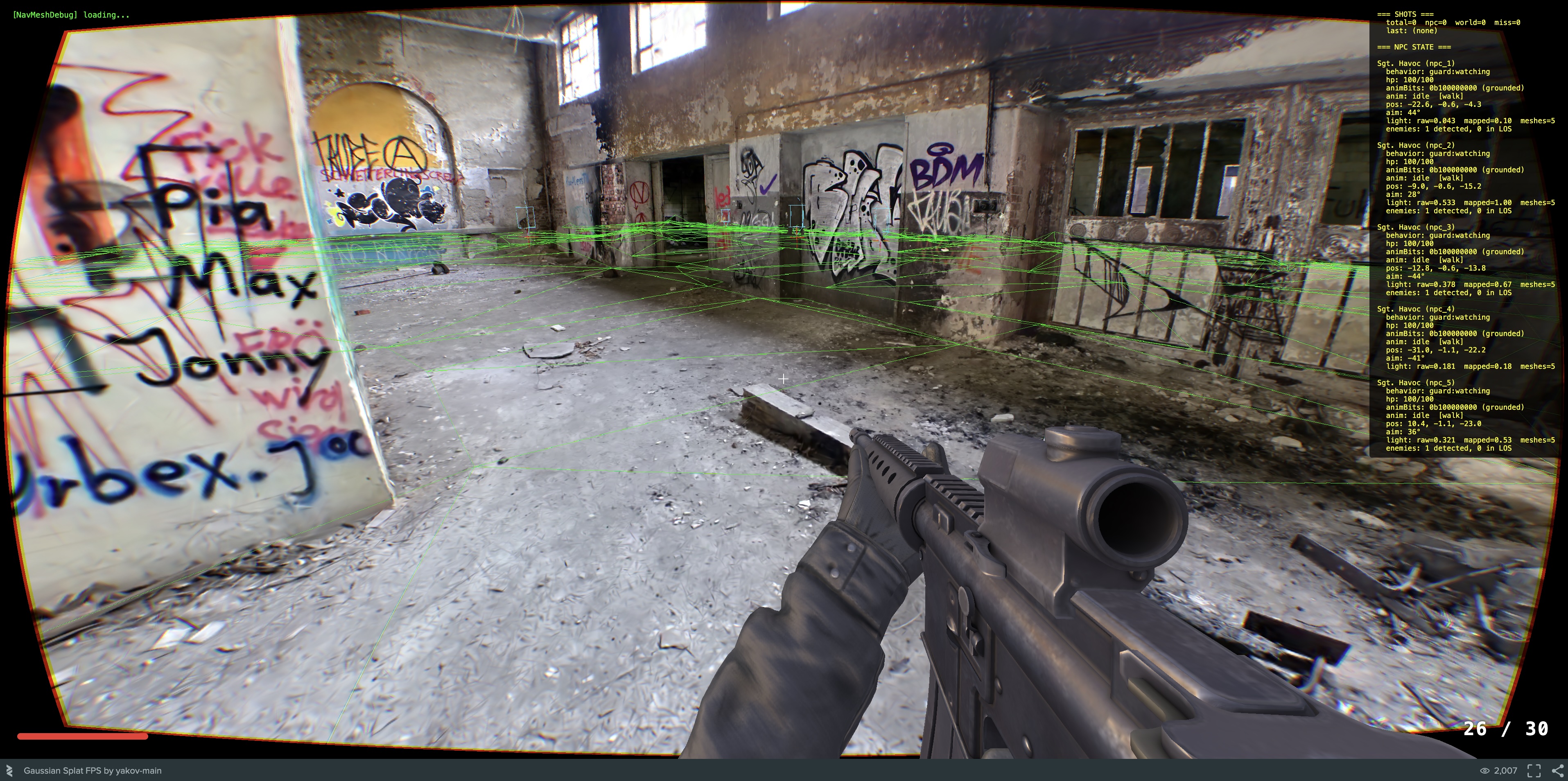 Recast navmesh debug overlay on the splat, toggled with the N key